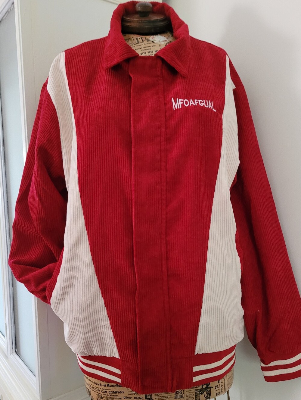 Red And White Varsity Bomber Jacket. XL